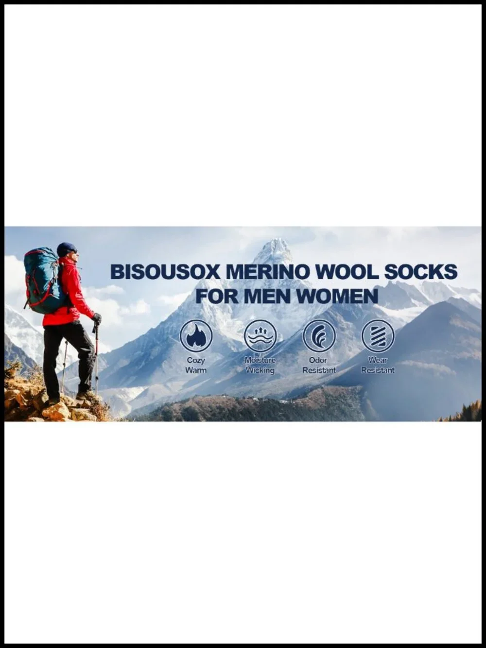 Men's 70% Merino Wool Light Cushion Crew Hiking Dress Socks Moisture Wicking